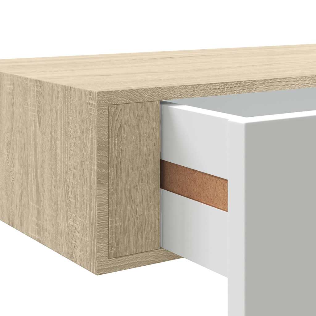Wall Mounted Drawer Shelf in Oak and White 60 x 23.5 x 10 cm MDF