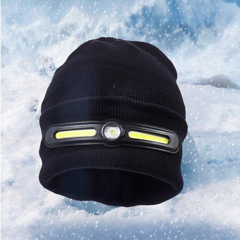 Small hat headlight light work Winter knitted hat warning light Outdoor sports warmth Comes with two-in-one COB