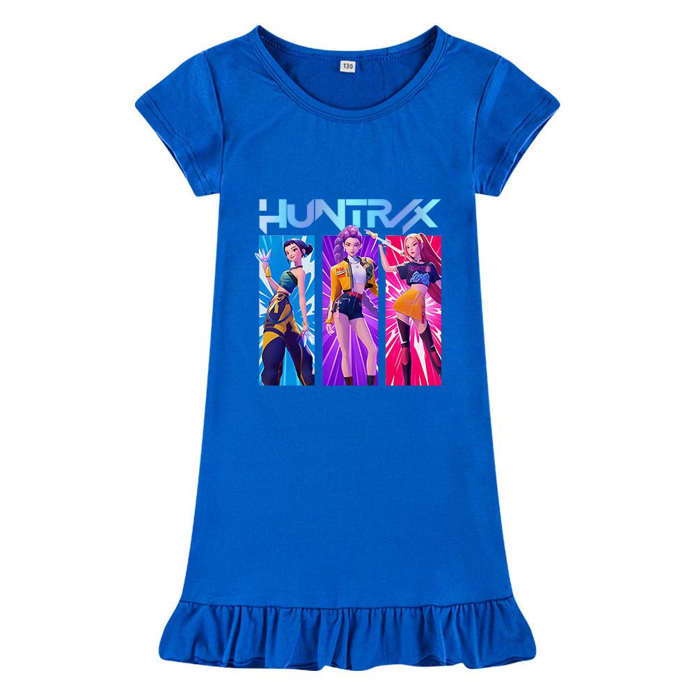 M1221 Kids Girls Kpop Rumi Zoey Mira Print Short Sleeves Ruffle Dress