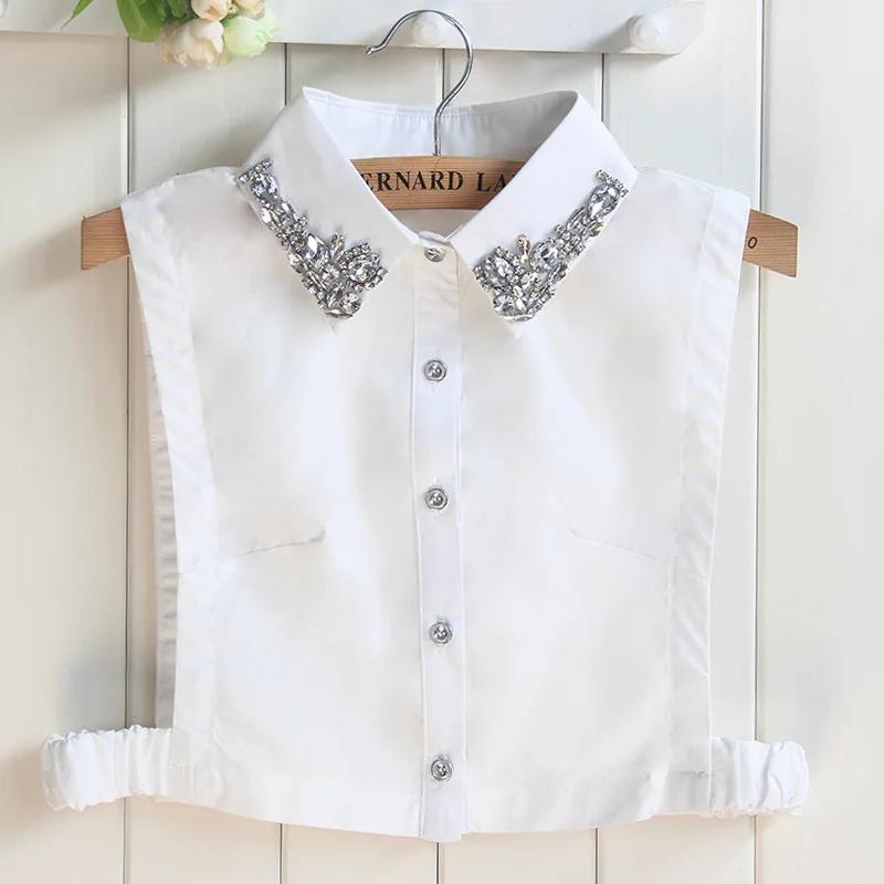 Fashion Embroidery Fake Collar Women Rhinestone Half Shirt Vest Detachable False Collar Faux Cols Lapel Female Necklace Decor