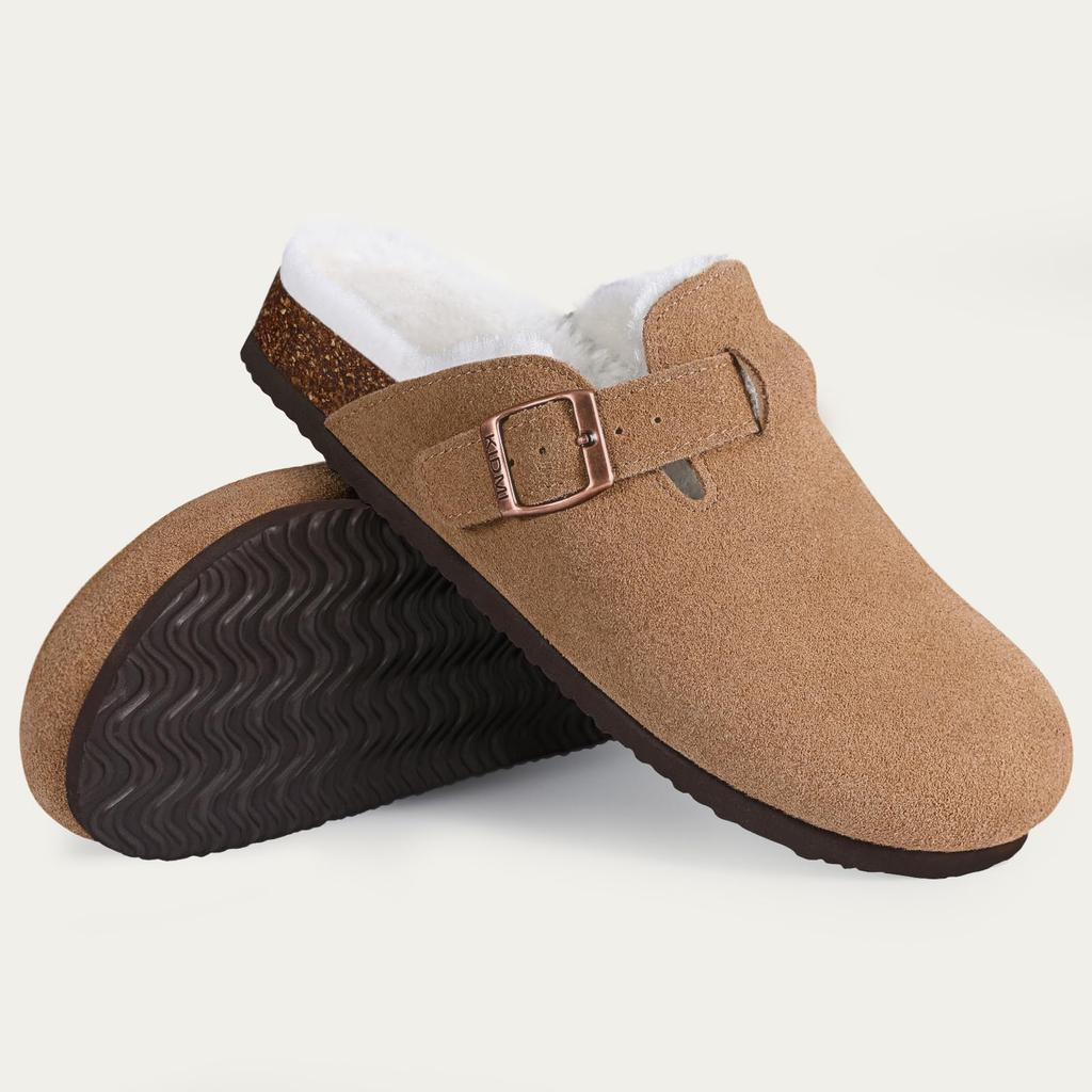 Goosecret Fur Fuzzy Clogs Slippers For Women Outdoor Fashion Cork Suede Mules With Arch Support Winter Warm Furry Cotton Shoes