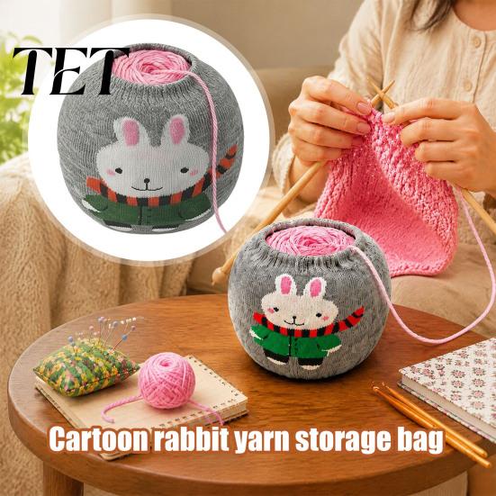 Portable Yarn Bag Ball Storage Sleeve, Cartoon Rabbit Design, Reusable Soft Fabric DIY Needlework Tool Crochet Thread Holder, Dust Proof Organizer for