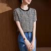 Summer New Silk Crew Neck T-shirt Women's Striped Fashion Short-sleeved Mulberry Silk Thin Top