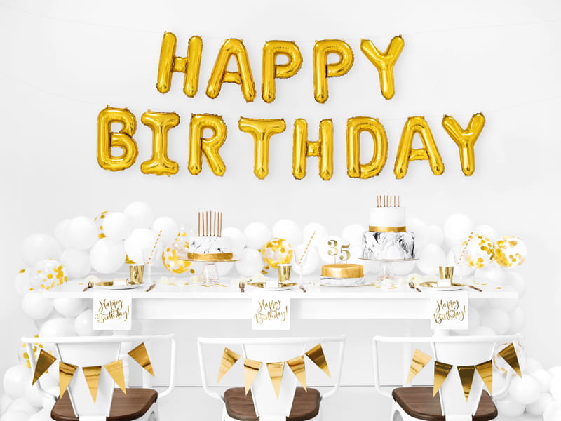 Balon Foliowy Happy Birthday Złoty 340X35 Cm