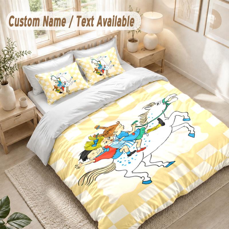 Pippi Longstocking Bedding Set, 1 Duvet Cover & 2 Pillowcases Soft Comfortable Bedroom Home Textile Decor