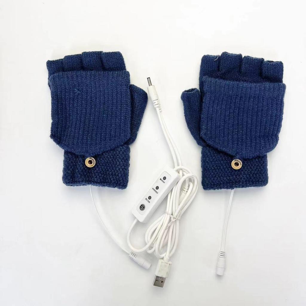 USB однотонные электрические перчатки для обогрева, полуручная вязка, качественные утолщенные зимние теплые перчатки для обогрева