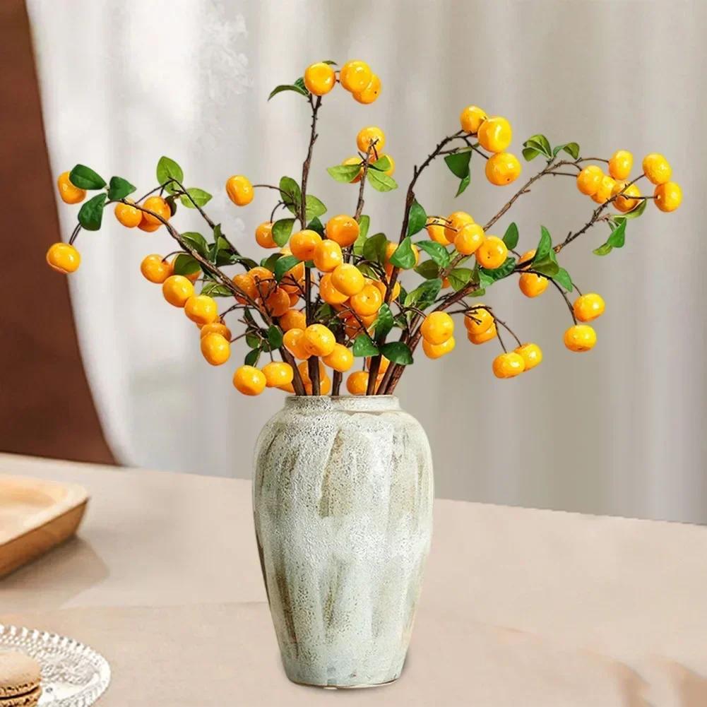 Artificial Orange Branch Set of 3 for Home Office Wedding Decoration Window Display with Lifelike Fruits and Flexible Wire Stems
