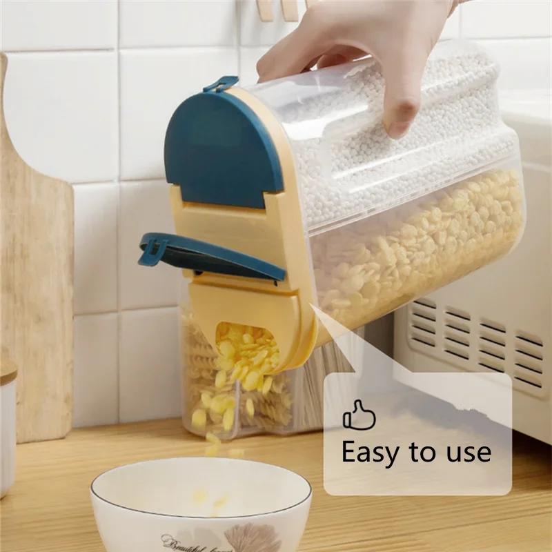 M/L банка для круп с двойной сеткой, пластиковый контейнер для хранения продуктов, кухонный органайзер, экологически чистая коробка для печенья, резервуар для сушеных зерен с крышками