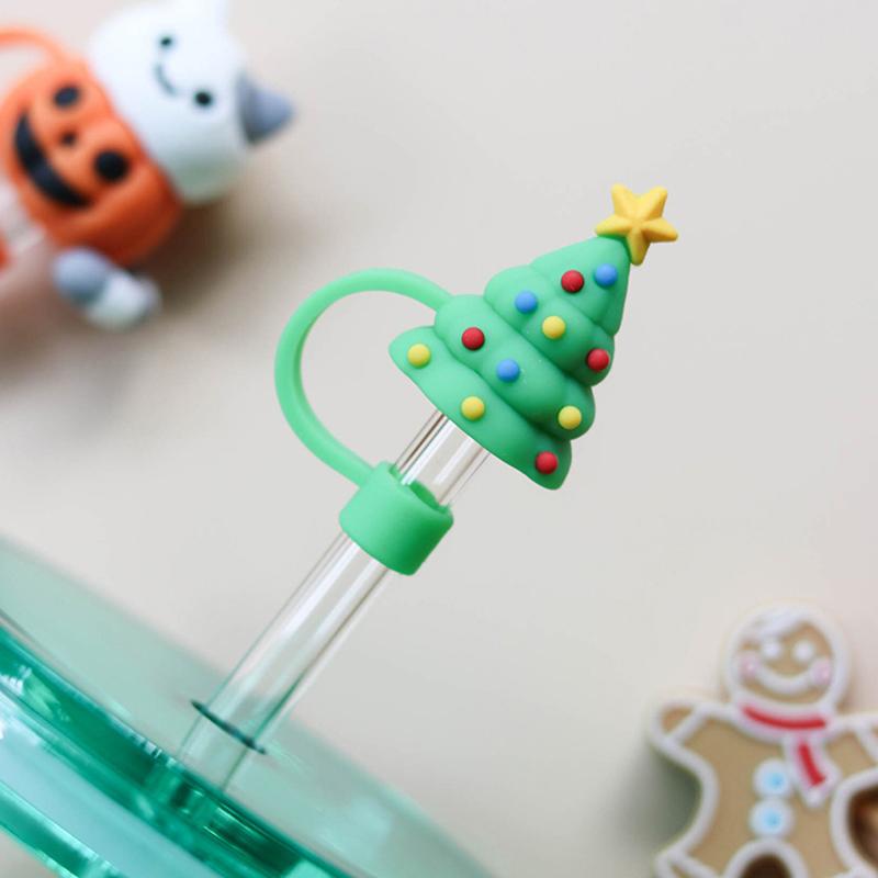 Christmas Straw Covers Cute Silicone Straw Plug Tips Cover Reusable Dust-Proof Reusable Straw Cover Cap Decoration Festival Gift
