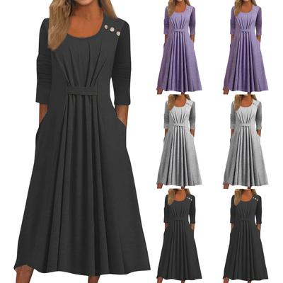 Женское облегающее однотонное элегантное платье с рукавами-семью и круглым вырезом