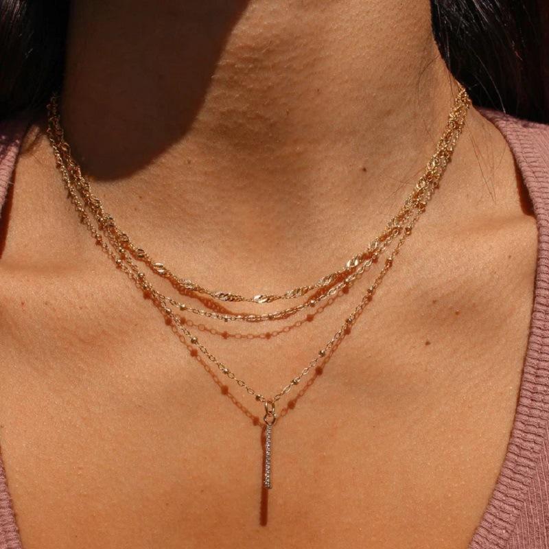 1 шт. Продается модный и минималистичный сверкающий кулон в виде креста с заклепками и двухслойным ожерельем из сплава