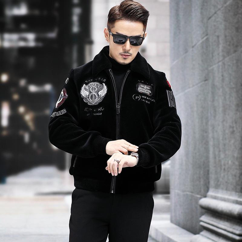 Новая куртка из овчины 100% шерсть Haining Fur утолщенная теплая шерстяная куртка для мужчин