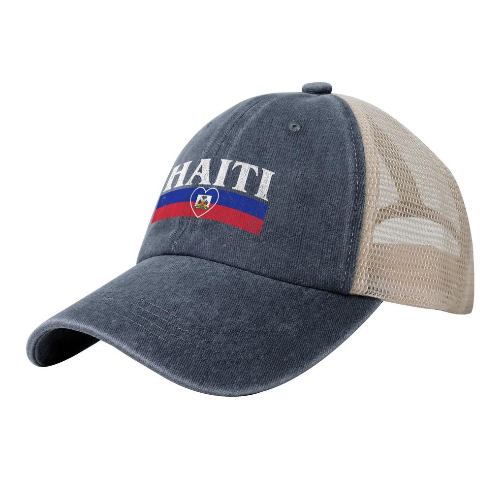 Summer Mesh Sun Hats Heart Haiti Haitian Flag Haiti Flag Baseball Cap Casual Trucker Hat Women Unisex High Quality Baseball Caps