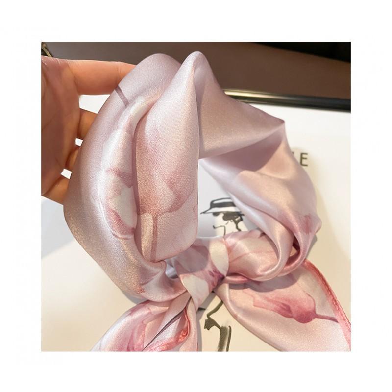 Korean Style Pink Temperament Fairy Flower Mulberry Silk 53 Scarf Women Small Square Towel Neck Protection Tie Bag