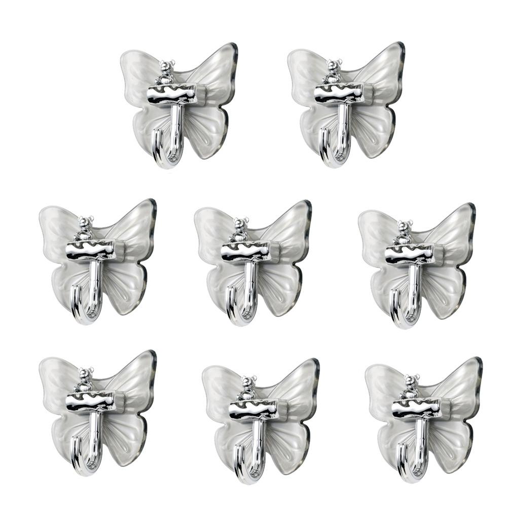 8 Pcs Plastic Butterfly Wall Hooks Self Adhesive Wall Mounted Butterfly Storage Hanger Decorative Moisture-proof Key Holder