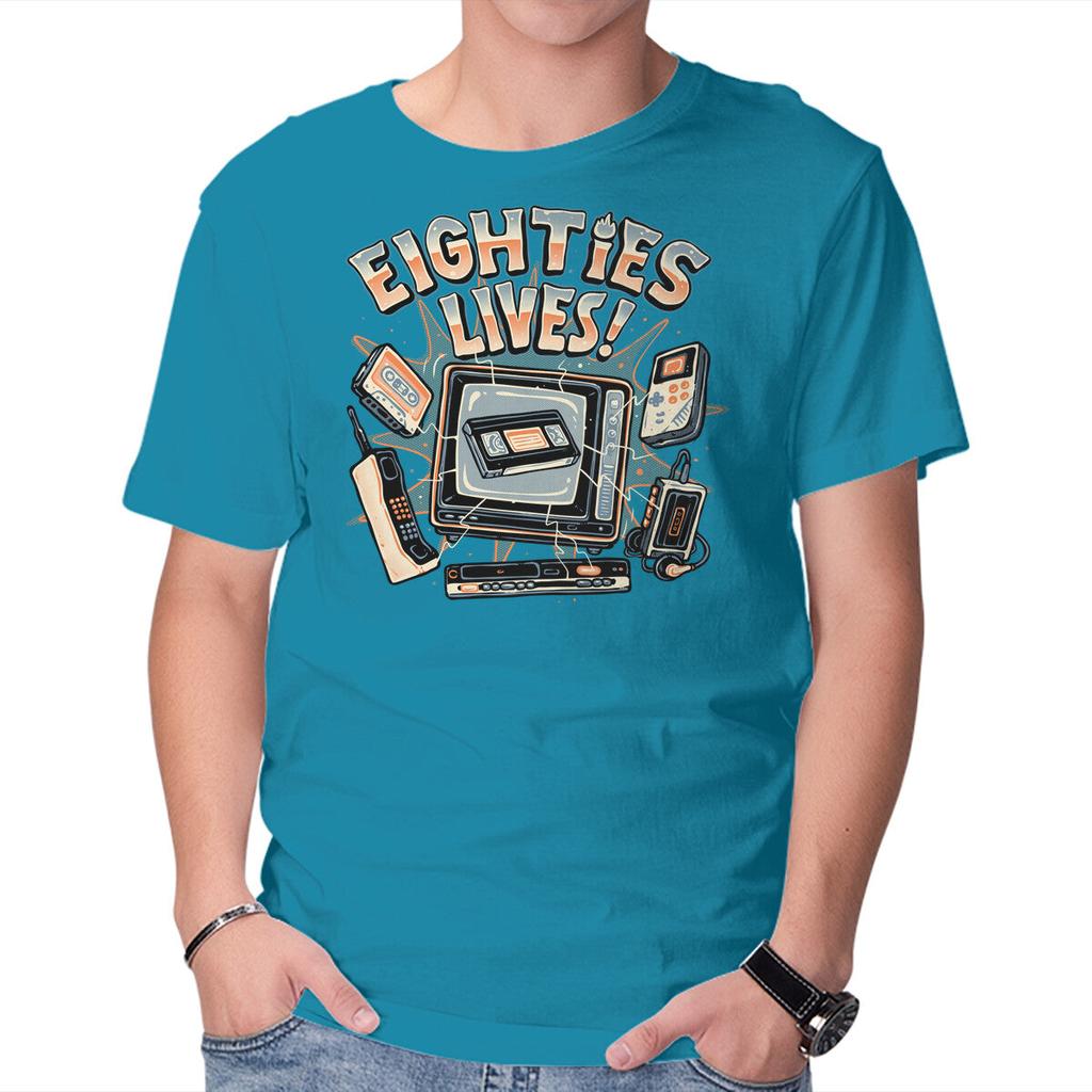 Unisex Crew Neck T-Shirt Eighties Lives Graphic Short Sleeve Casual Tee