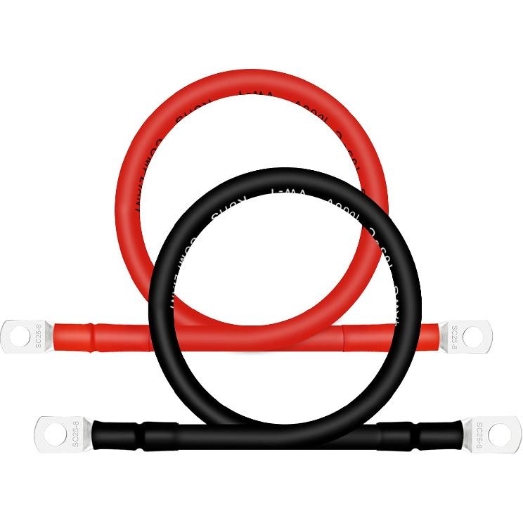4 AWG Battery Cables with 3/8 inch Copper Terminals(2PCS 1FT)