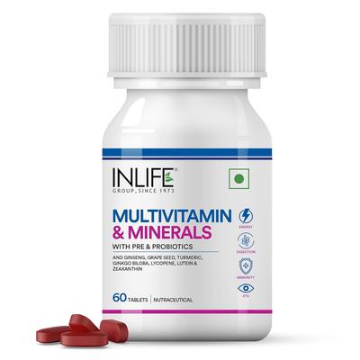 INLIFE Мультивитаминные таблетки для мужчин и женщин с женьшенем и пребиотиком-пробиотиком, 60 таблеток X Упаковка из 2 штук