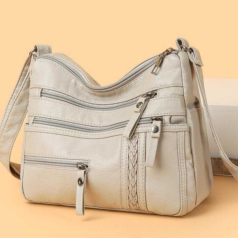 Single-shoulder Bag Soft Leather Multi-functional Zipper Bag Single-shoulder Crossbody Bag Casual and Simple Bag
