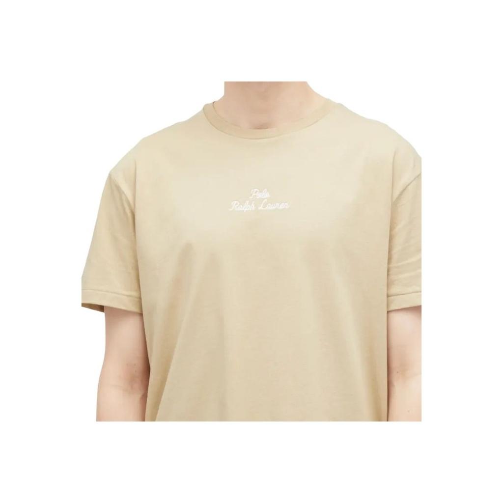 Polo Ralph Lauren Однотонная футболка с вышивкой букв, с круглым вырезом и короткими рукавами, мужская, топы, светло-коричневая, 710936585-017