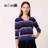 Женский полосатый вязаный кардиган Anlom с круглым вырезом