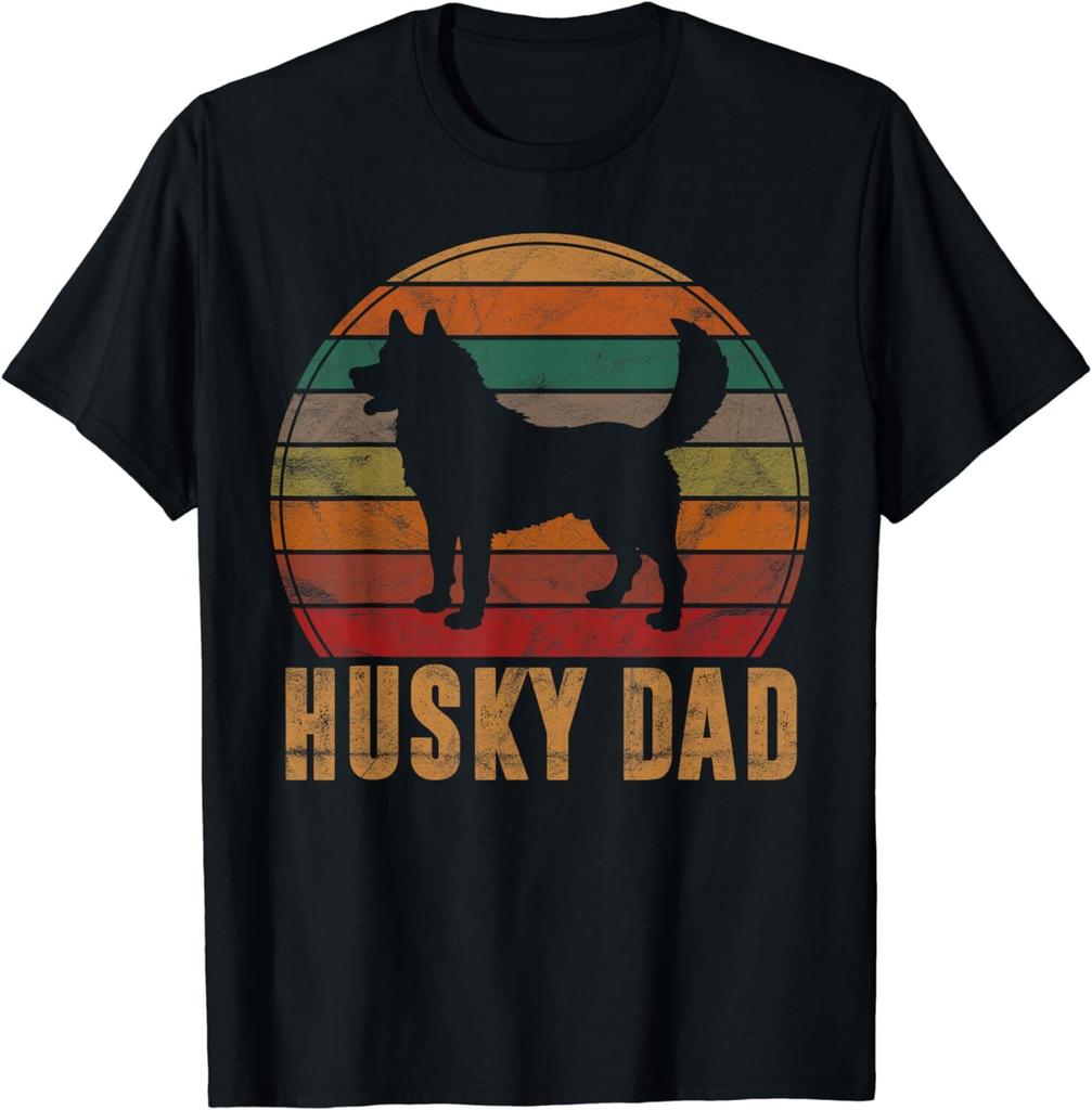 Retro Husky Dad Gift Dog Owner Pet Siberian Huskies Father Unisex T-Shirt