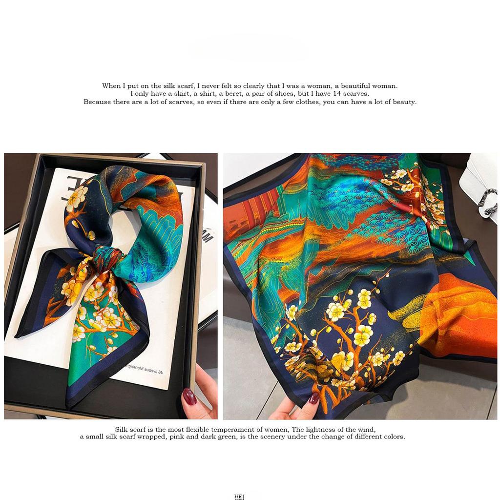 Silk Small Square Scarf: Women's Autumn Lightweight Neck Protection Fashionable Scarf High-end & Versatile Neck Warmer