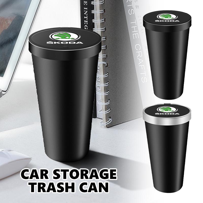 Car Interior Trash Can Garbage Case Storage Box Accessories For Skoda Fabia 1 2 Octavia a7 RS Superb Rapid Yeti Karoq Vision lbd411