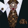 Mens Luxury Ties with Brooch Hanky Cufflink Paisley Plaids Silk Necktie Formal Set
