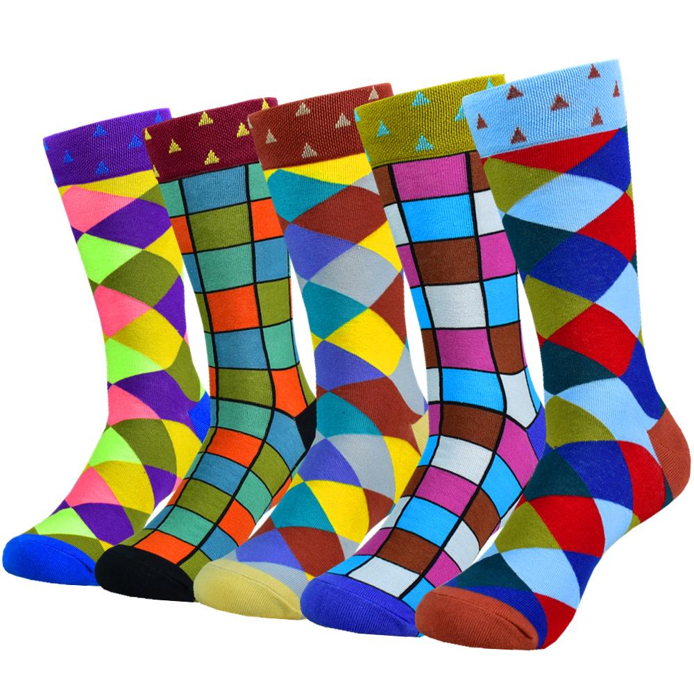 5pairs Unisex Cotton Casual Couple Novelty Funny Colorful Pattern Crew Socks For Men Women
