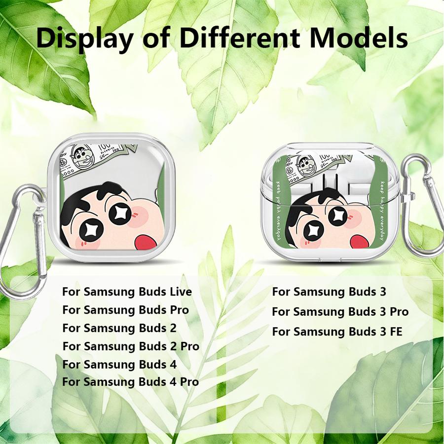 Case For Samsung Galaxy Buds 2 3Pro 4Pro Live 4 Pro 2Pro 3 FE Clear Earphone Cases Cover With Hook Crayon ShinChan Cartoon