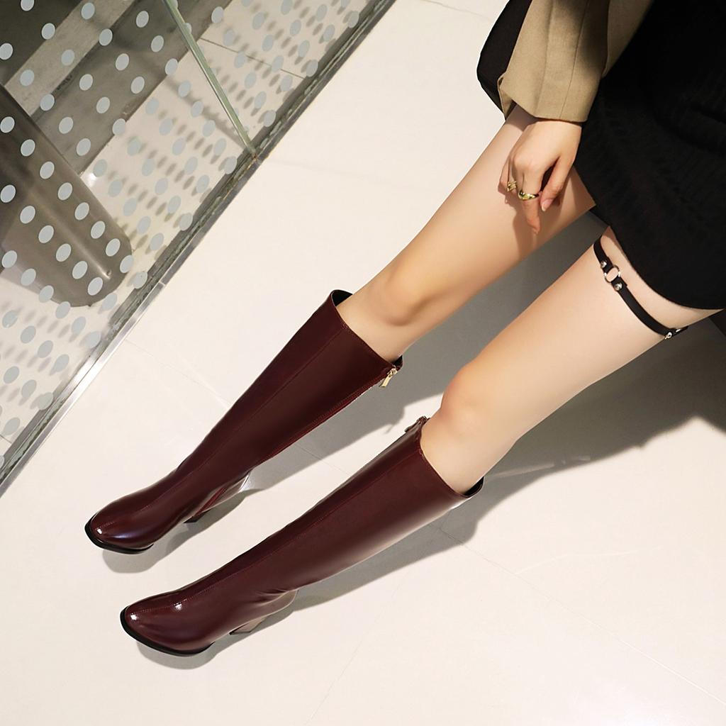 Женские сапоги на высоком каблуке, модный темперамент, осенне-зимние новые сапоги большого размера на толстом каблуке, однотонные, среднего размера