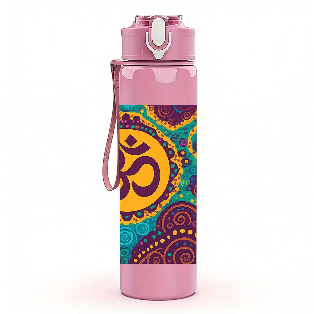 1PC Om Symbol Mandala Pattern 750ml Color Plastic Sports Water Bottle Leakproof Flip Straw Lid For Sports Office Home Use