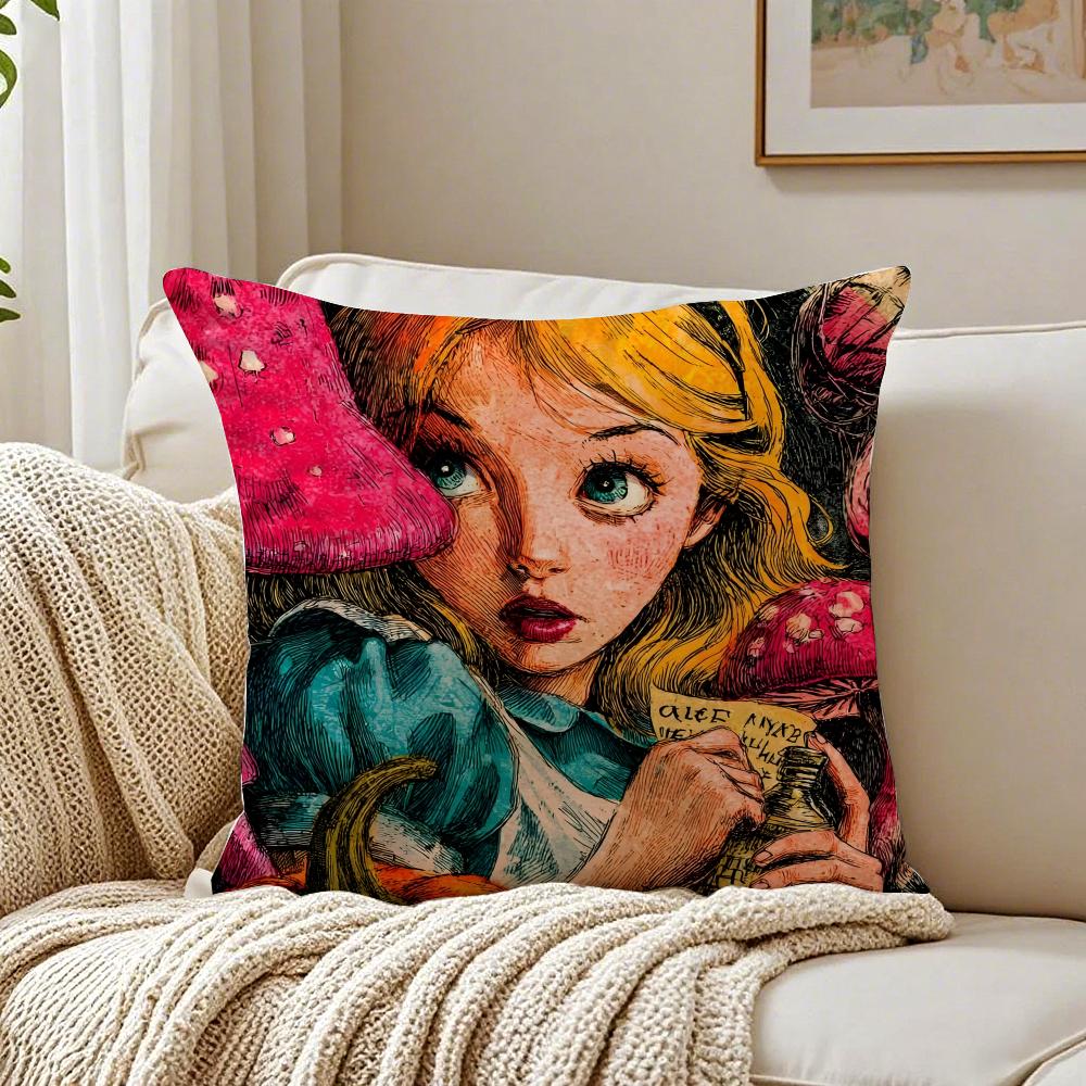 Fairy Tale AAlices Adventures in Wonderland Cushion Cover Pillowcase Antidustmite living Room Sofa Decor Cushion Room