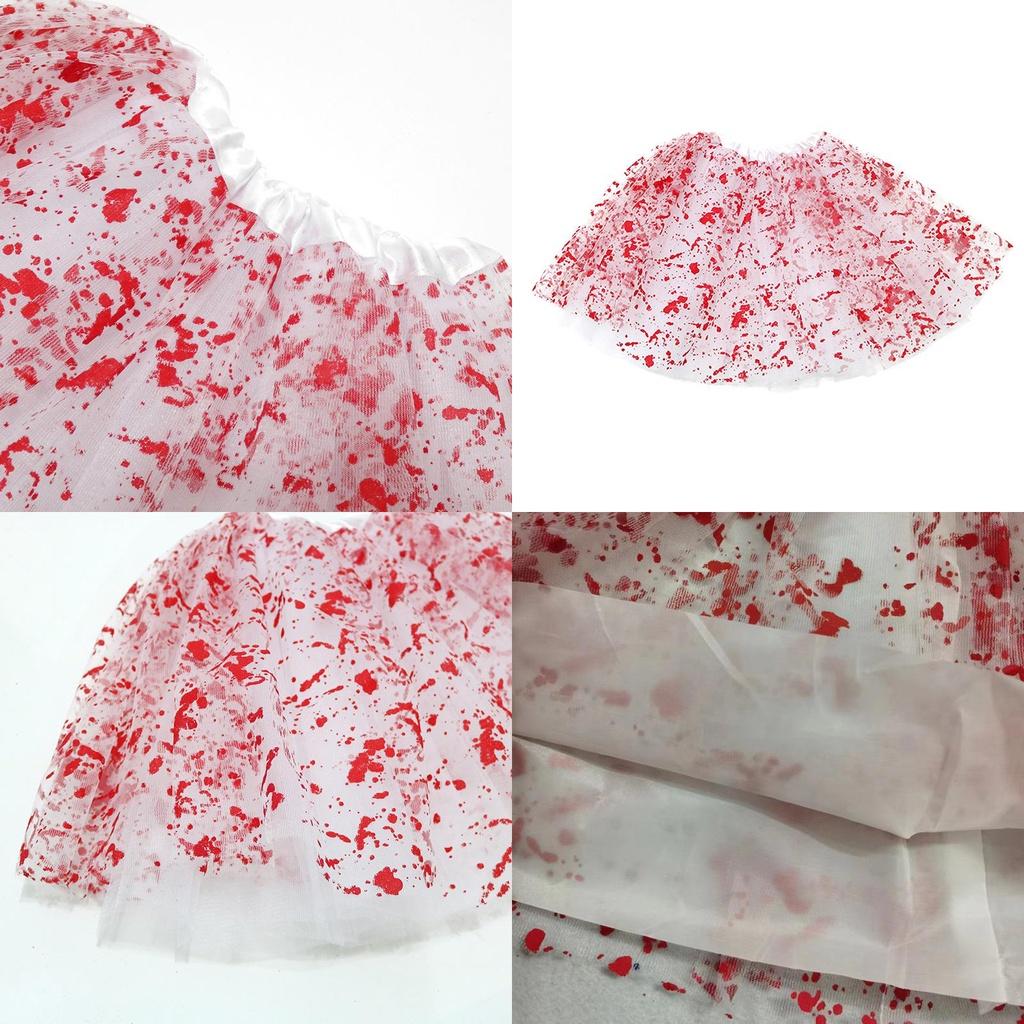 Полиэстеровая юбка-полусолнце на Хэллоуин с пятнами крови, сеткой и элементами пачки