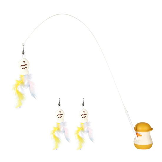 Интерактивная дразнилка для кошек, игрушка для кошек с перьевой рыбкой, сменные дразнилки, вращающееся на 360 градусов основание в виде утки, съемная дразнилка