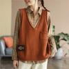 Women Pullover Sleeveless Sweaters Vests V-Neck Patchwork Solid Color Knitted Clothes Autumn 6 Color Sweaters