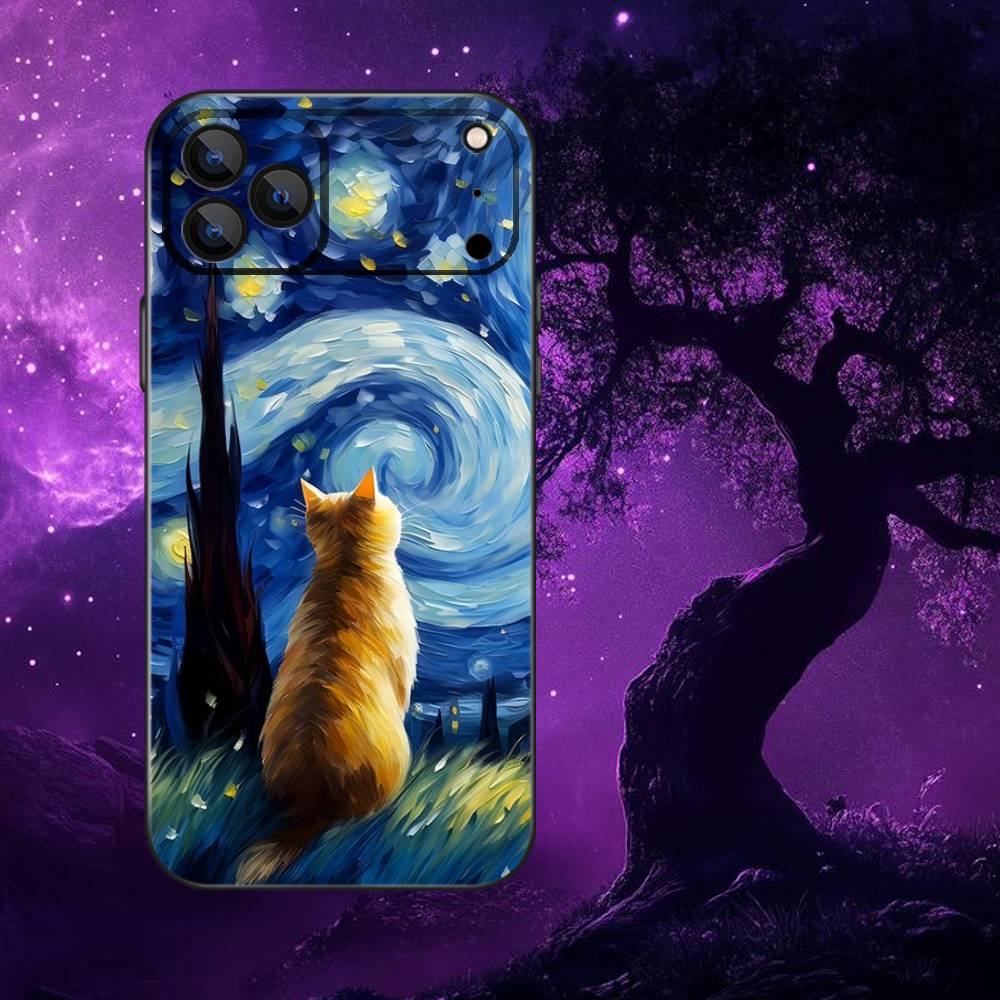 Starry Sky Art Trees Phone Case For iPhone 17,16,15,14,13,12,11,Pro Max,XSX,,XR,SE,Mini,8,7,Soft Silicone Black Cover