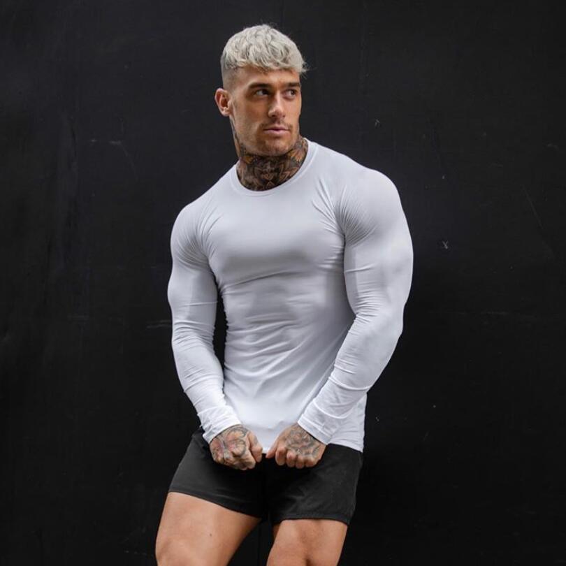 Muscleguys Футболка для бега, спортивная одежда, облегающие мужские компрессионные рубашки для фитнеса с длинными рукавами, быстросохнущие футболки для тренировок, одежда для спортзала