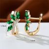 Нежные серьги-кольца с зеленым камнем и цветком маркизы для женщин, роскошные свадебные серьги золотого цвета, ювелирные изделия