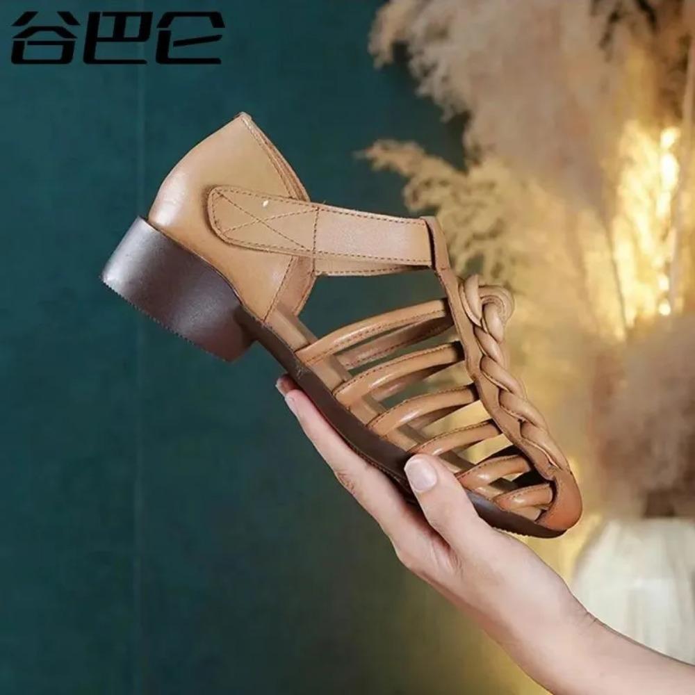 Распродажа женских босоножек на круглом каблуке и современной женской обуви. 2024 Лето Бренд Дизайн Однотонные Классические Женские Туфли