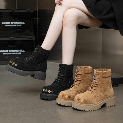 Мода 2025 Модные женские ботинки на шнуровке Блестящие ботинки с круглым носком и леопардовым принтом Короткие ботинки на толстом каблуке Роскошная теплая обувь