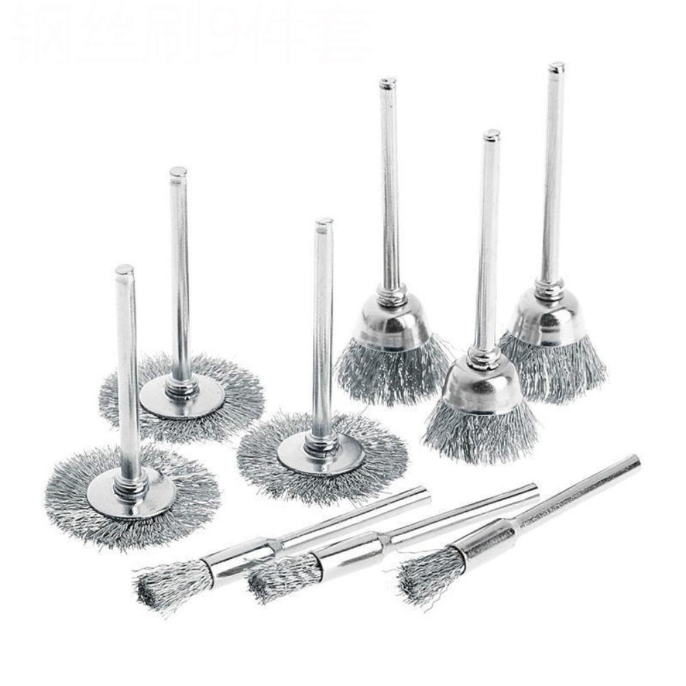9Pcs Metal Mini Steel Wire Brush Rust Removal Cleaning Brush Wheel New Drill Rotary Tool