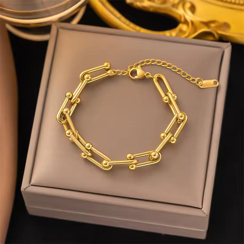 Stainless Steel Butterfly Bracelet Gold Steel Retro Love Heart Double-layer Chain Bracelet