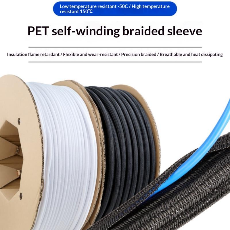 NEW 8~32mm Self-Closed Insulated Sheath 1 Meter PET Braided Cable Sleeve High Protection Wear Resistant Wire Organizer Sleeving