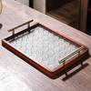 Chinese Solid Wood Tea Tray Home Tea Set Retro Begonia Flower Storage Tray Teacup Cup Walnut Living Room Rectangular Drain Tray