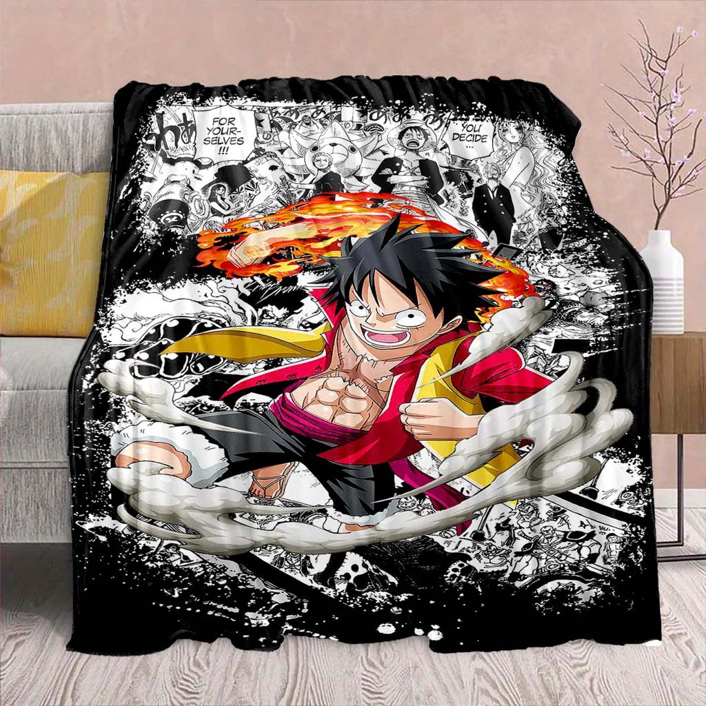 One Piece Anime Flannel Blanket - Soft Warm Perfect for Sofa, Bedding Camping Travel Office Home Decor -QJY