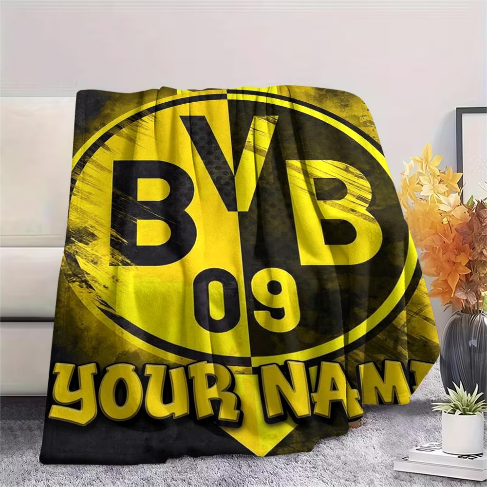 1PC Custom Name Borussia Dortmund Patterned Flannel Blanket Suitable For All Seasons for Home Decor Warmth and Comfort Gifts Holiday Present