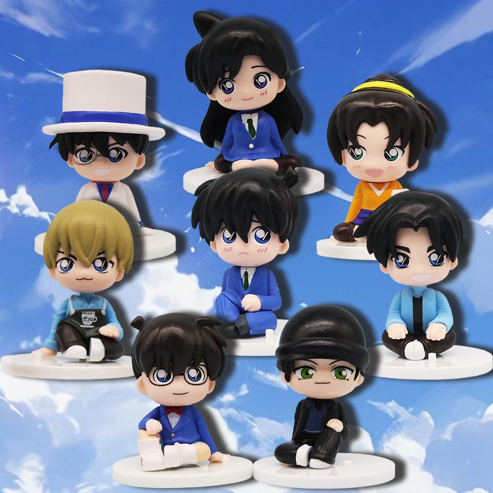Q Version 8 Pcs/Set Detective Leisurely Doll Sitting kawaii Edogawa Kudo Shinichi Mouri Ran Anime Cake Ornaments Children Gift