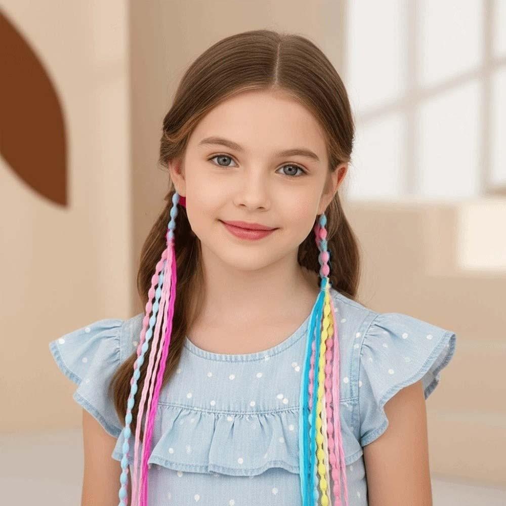 12pcs Tangle-Free Design Braided Hair Extensions Colorful Ponytail Holders Fashion-Forward Tweens